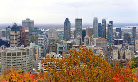 Montreal, Canada - October 25, 2019 - The aerial view of the skyscrapers in the city from the top of Mount Royal, surrounded by stunning fall foliageのeditorial素材