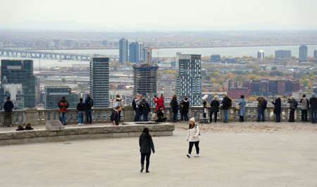 Montreal, Canada - October 25, 2019 - The view of the skyscrapers in the city from the top of Mount...