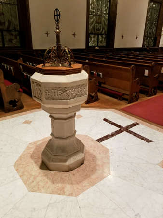 Wilmington, Delaware, U.S.A - December 14, 2019 - Baptismal font at St Andrew & Matthew Churchのeditorial素材