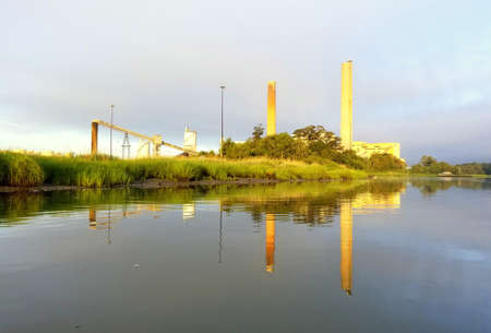 Millsboro, Delaware, U.S.A - June 20, 2020 - The view of Indian River Power Plant with reflections...