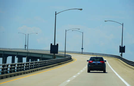Virginia, U.S.A - June 29, 2020 - The light traffic on Chesapeake Bay Bridge Tunnel in the summerのeditorial素材