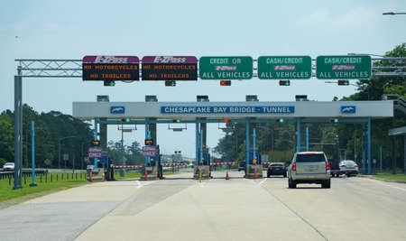 Virginia, U.S.A - June 29, 2020 - The toll entrance into Chesapeake Bay Bridge Tunnel