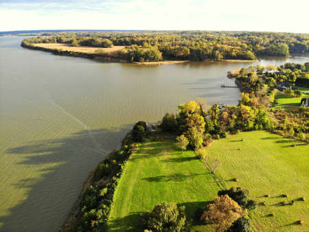 The aerial view of the neighborhood near Currioman Bay, Montross, Virginia, U.S.Aの写真素材