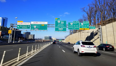 Fairfax, Virginia, U.S.A - December 6, 2020 - The view of the traffic on Interstate 495 towards...