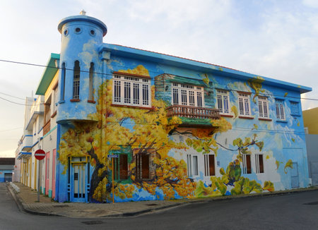 Willemstad, Curacao - November 16, 2018 - A painted building in the cityのeditorial素材