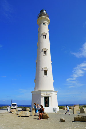 Oranjestad, Aruba - November 17, 2018 - Tourists visiting the famous California Lighthouseのeditorial素材