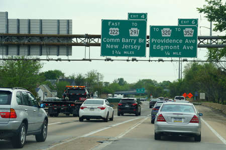 Chester, Pennsylvania, U.S.A - May 17, 2021 - Traffic jammed on Interstate 95 South towards Delaware