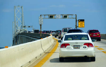 Maryland, U.S - August 15, 2021 - The view of traffic on Route 301 by Harry W Nice Memorial Bridge in the summerのeditorial素材