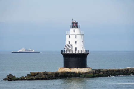 Lewes, Delaware, U.S.A - September 21, 2021 - The view of the white and black lighthouse near Cape Henlopenのeditorial素材