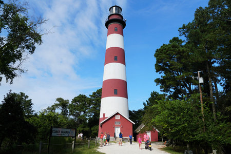 Chincoteague, Virginia U.S.A - September 21, 2021 - The red and white tower of Assateague Light Houseのeditorial素材