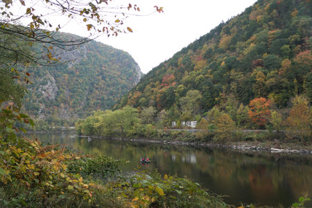 The view the hill with fall foliage near Delaware Water Gap, Poconos, Pennsylvania, U.S.Aの写真素材
