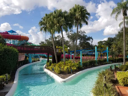 Tampa, Florida, U.S.A - November 4, 2021 - The colorful landscape and water rides at Adventure Island Water Parkのeditorial素材