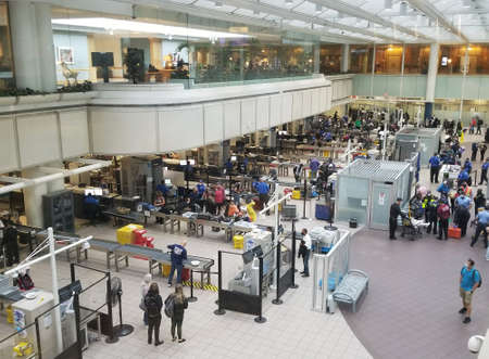 Orlando, Florida, U.S.A - November 2, 2021 - The view of the airport terminal and security...