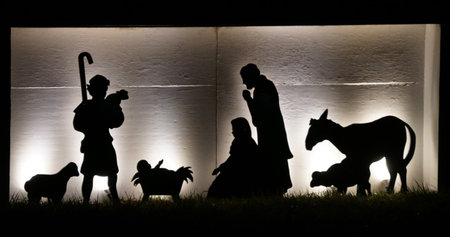 The silhouette of nativity scene in Nottingham, Pennsylvania, U.S.Aの写真素材