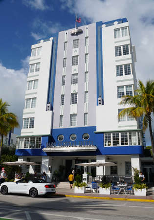 South Beach, Miami, Florida - February 18, 2022 - The white and blue building of Park Central Hotel on Ocean Driveのeditorial素材