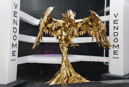Miami Beach, Florida - February 18, 2022 - The gold eagle statue at Vendome Nightclub on Washington Avenueのeditorial素材