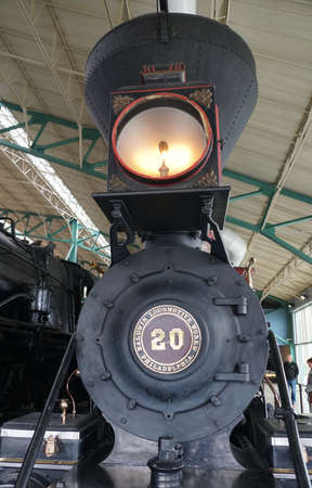 Strasburg, Pennsylvania, U.S - March 26, 2022 - The black locomotive train by the terminal inside of...