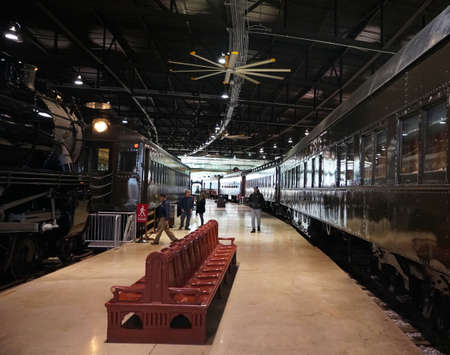 Strasburg, Pennsylvania, U.S - March 26, 2022 - The view inside of the terminal and locomotive train...