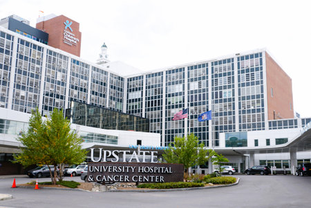 Syracuse, New York, U.S.A - October 15, 2022 - The front view of the Upstate University Hospital and Cancer Centerのeditorial素材