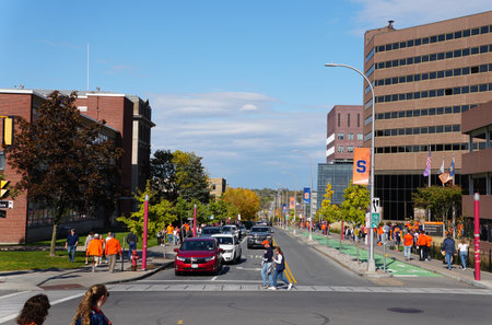 Syracuse, New York, U.S.A - October 15, 2022 - The college area and traffic before the football gameのeditorial素材