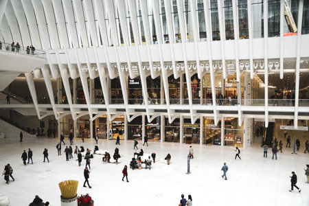 New York City, U.S.A - October 31, 2022 - Visitors inside of Oculus at the World Trade Centerのeditorial素材