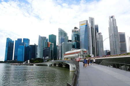 Esplanade Drive, Singapore - February 19, 2023 - The view of the bridge and modern buildings during the dayのeditorial素材