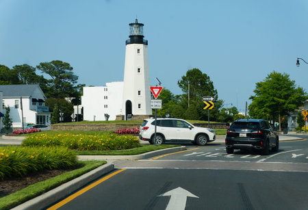 Rehoboth Beach, Delaware, U.S.A - June 18, 2023 - The traffic on the roundabout by Rehoboth Avenueのeditorial素材