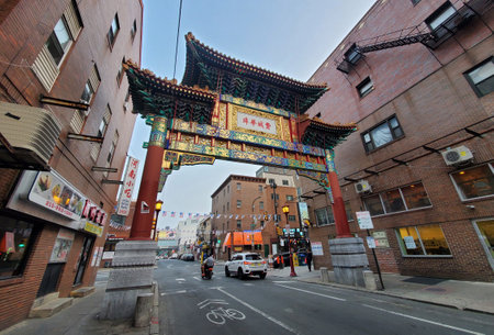 Philadelphia, Pennsylvania, U.S.A - June 29, 2023 - The famous and beautiful Chinatown 'Friendship Arch'のeditorial素材