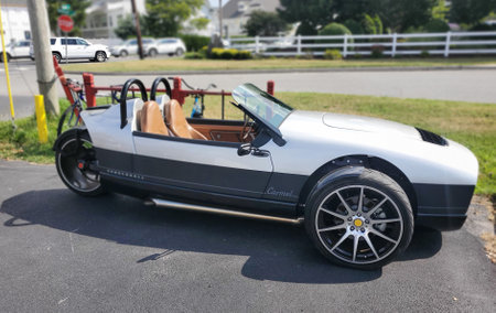Rehoboth Beach, Delaware, U.S.A - July 15, 2023 - The side view of exotic urban motor of Carmel...
