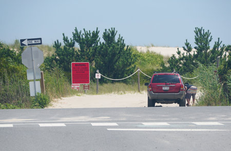 Savage Ditch, Delaware, U.S.A - July 4, 2023 - The entrance into the drive-in beachのeditorial素材