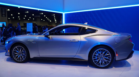 Philadelphia, Pennsylvania, U.S - January 14, 2024 - The side view of the silver color of 2024 Ford Mustang GTのeditorial素材