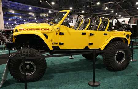Philadelphia, Pennsylvania, U.S - January 14, 2024 - The side view of the yellow color of 2018 Jeep Wrangler JLU Rubicon 4 door 4X4のeditorial素材