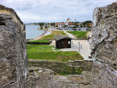 St Augustine, Florida, U.S.A - November 18, 2023 - The top view of the city from inside of the fort...