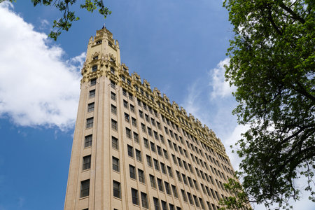 San Antonio, Texas, U.S.A - April 6, 2024 - The bottom view of the Emily Morgan Hotel, managed by Hiltonのeditorial素材