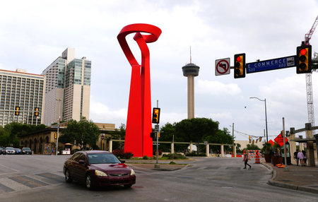 San Antonio, Texas, U.S.A - April 6, 2024 - The Torch of Friendship abstract sculpture in the cityのeditorial素材