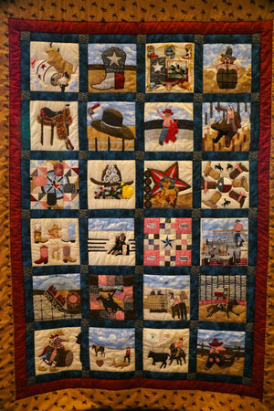 Austin, Texas, U.S.A - April 9, 2024 - The historical quilt displayed inside of Texas Capitol...