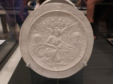 San Antonio, Texas, U.S - April 9, 2024 - The Pompeo Coppini plaster cast of Lady Liberty created for the Texas Independence centennial half dollarのeditorial素材