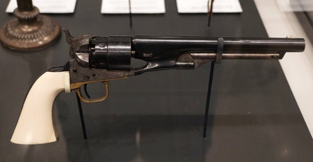 San Antonio, Texas, U.S.A - April 9, 2024 - The Army Colt Revolver model 1860 on display inside of...