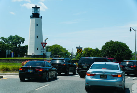 Rehoboth Beach, Delaware, U.S.A - June 23, 2024 - The traffic on the roundabout by Rehoboth Avenue