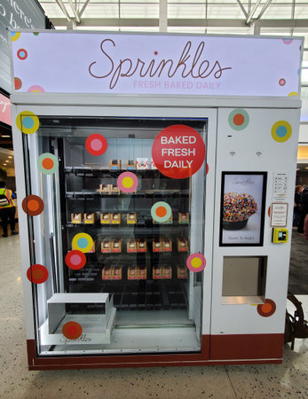 Austin, Texas, U.S.A - April 10, 2024 - The Sprinkles vending machine selling cupcakes, cakes,...