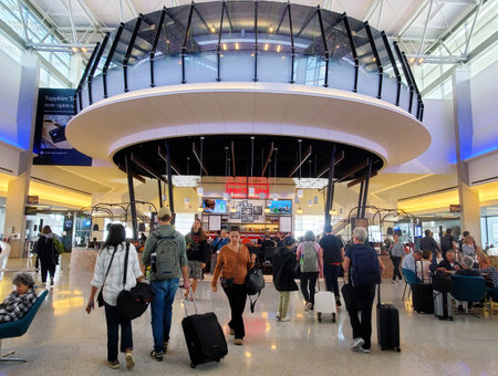 Austin, Texas, U.S.A - April 10, 2024 - The Delta Sky Club lounge on the mezzanine level at Austin-Bergstrom International Airportのeditorial素材