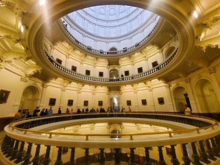 Austin, Texas, U.S.A - April 9, 2024 - All levels and illuminated dome interior of the Texas Capitol buildingのeditorial素材