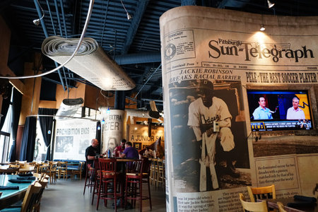Minneapolis, Minnesota, U.S - July 12, 2024 - The interior view inside of The News Room, an American restaurant with news-themed decorのeditorial素材