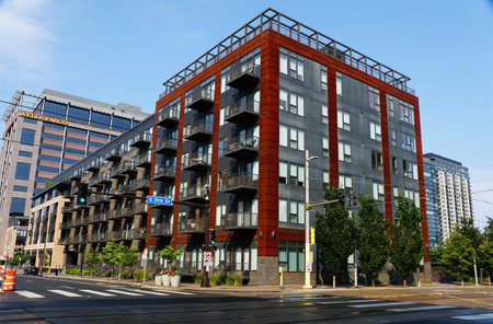 Minneapolis, Minnesota, U.S.A - July 12, 2024 - The Junction Flats apartments on S 5th Street