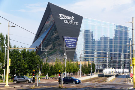 Minneapolis, Minnesota, U.S - July 12, 2024 - The distance view of the shiny glass building of the U.S Bank Stadiumのeditorial素材