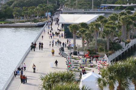 St Petersburg, Florida, U.S.A - Jan 3, 2026 - The distance view of crowds enjoy holiday-themed...