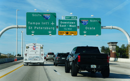 Tampa, Florida, U.S.A - Jan 2, 2026 - Interstate 275 road signs indicate directions for Tampa...