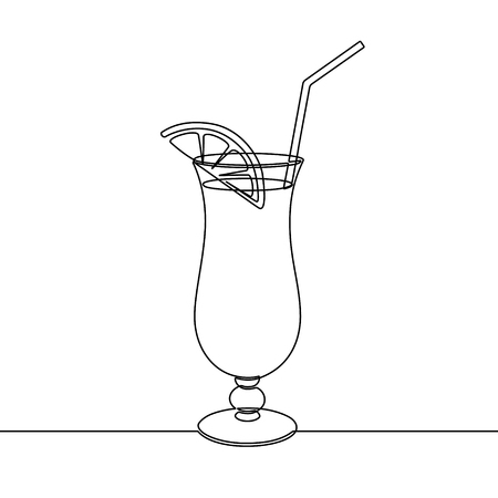 Cocktail drink continuous one line drawing. Black and white sketch vector illustration.のイラスト素材