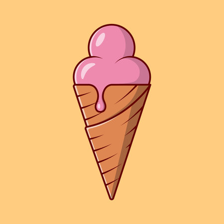 Melting ice cream balls in the waffle cone isolated. Vector flat outline icon. Comic character in cartoon style illustration for t shirt design, web, landing page, ads, sticker, banner, POP, flyerのイラスト素材