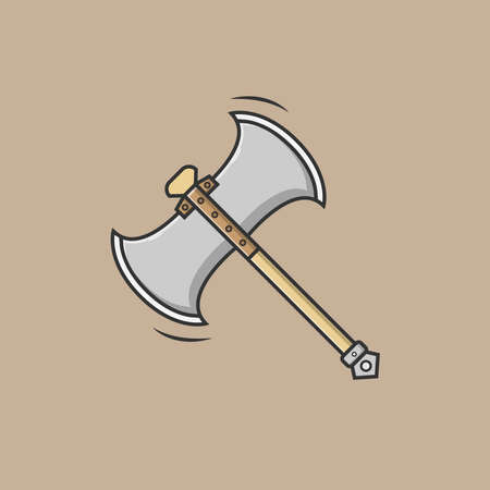 Battle Axe Flat Vector Illustration Icon On Brown Background for web, landing page, sticker, banner